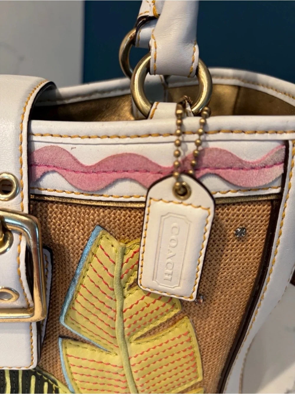 Coach Limited Edition Satchel Tropical Leaf Ladybug Appliqué Vintage RARE